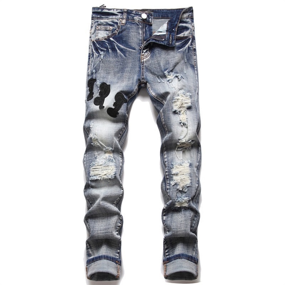 Stylish Blue Distressed Skinny Jeans for Men